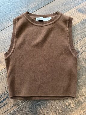 Zara Chocolate Brown Knit Sleeveless Top